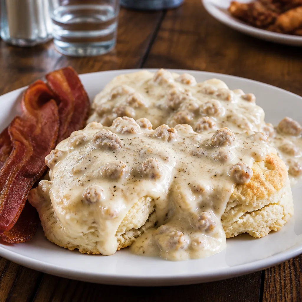 Biscuits n' Gravy with Bacon or Sausage